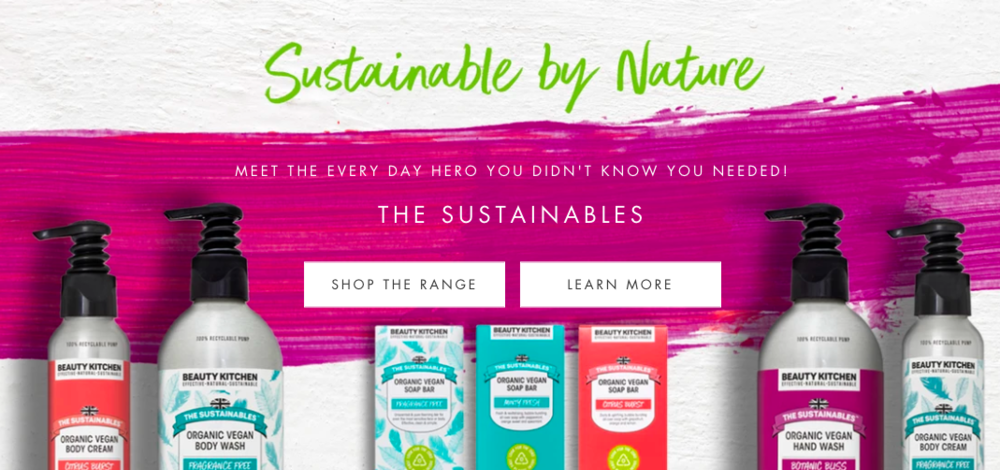 Beauty Kitchen（ビューティーキッチン）のオーガニック「Sustainable by Nature」美容製品広告